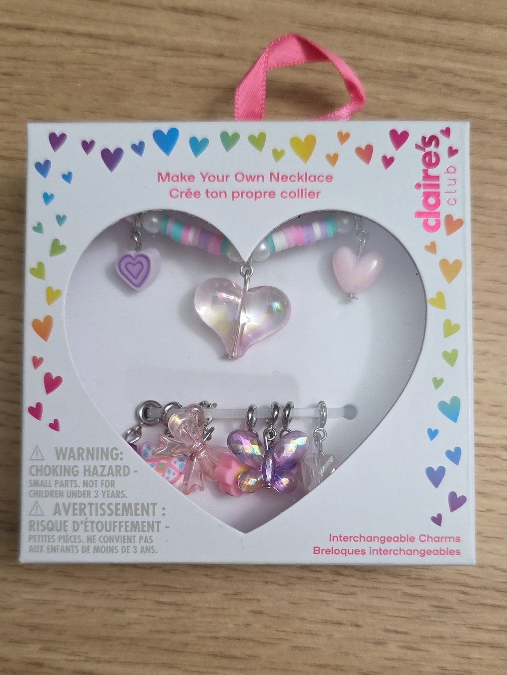 Claire's Pink Heart & Butterfly Charm Necklace Set.